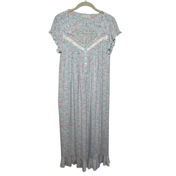 Eileen West Lace Trimmed Cap Sleeve Floral Midi Length Night Gown Size XS - Picture 1 of 8